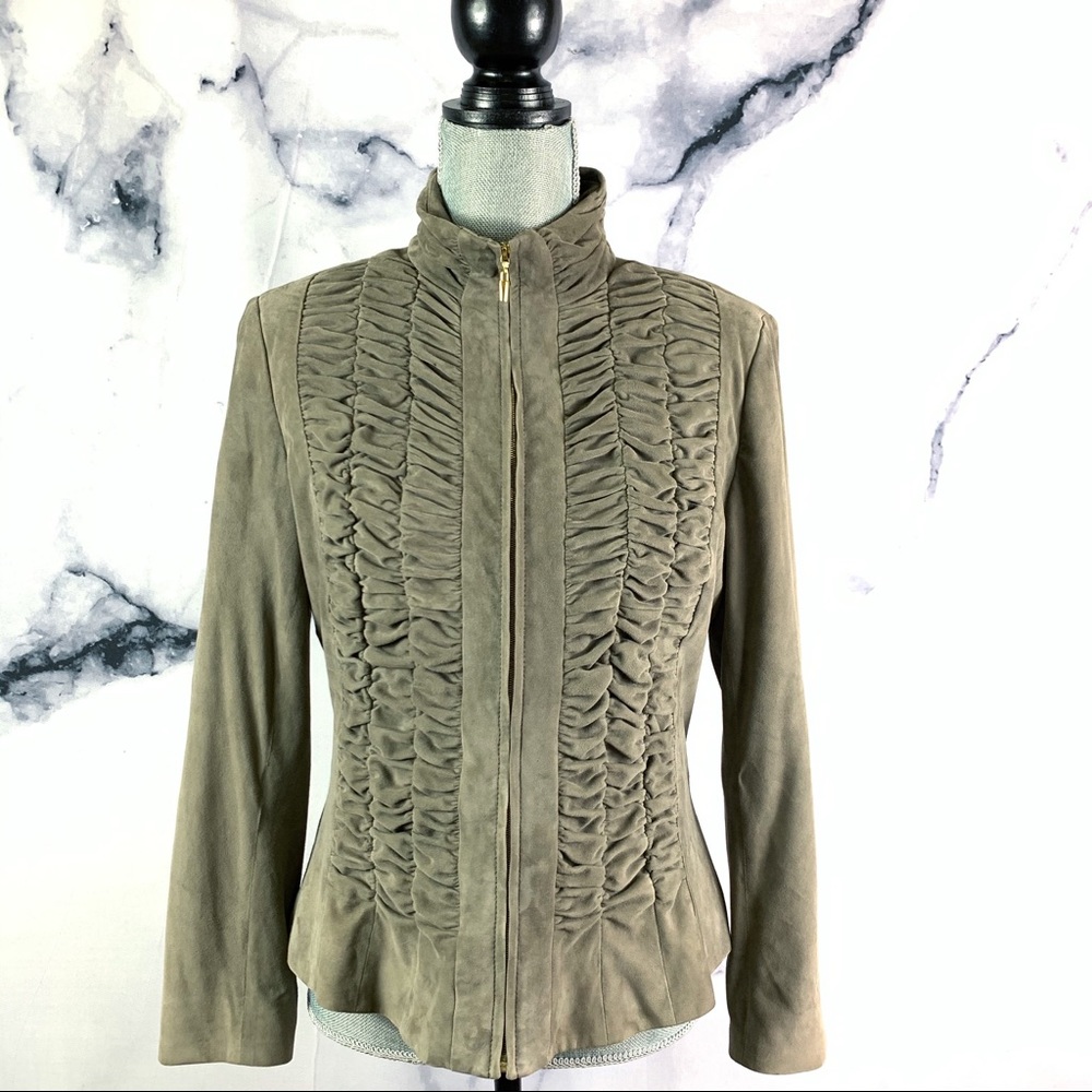 St. John Taupe 100% Goat Suede Long sleeve Jacket